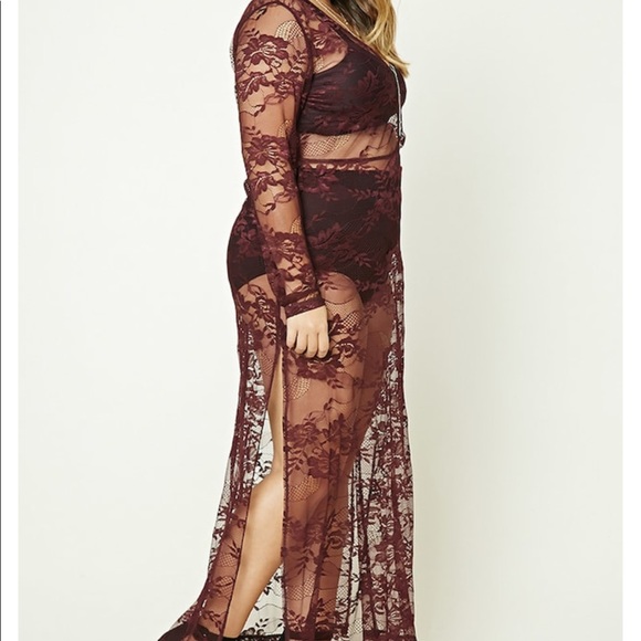 NEW•1X-2X•Zen Bohemian Cabernet Boho Chic Lace Maxi Dress - Picture 4 of 4